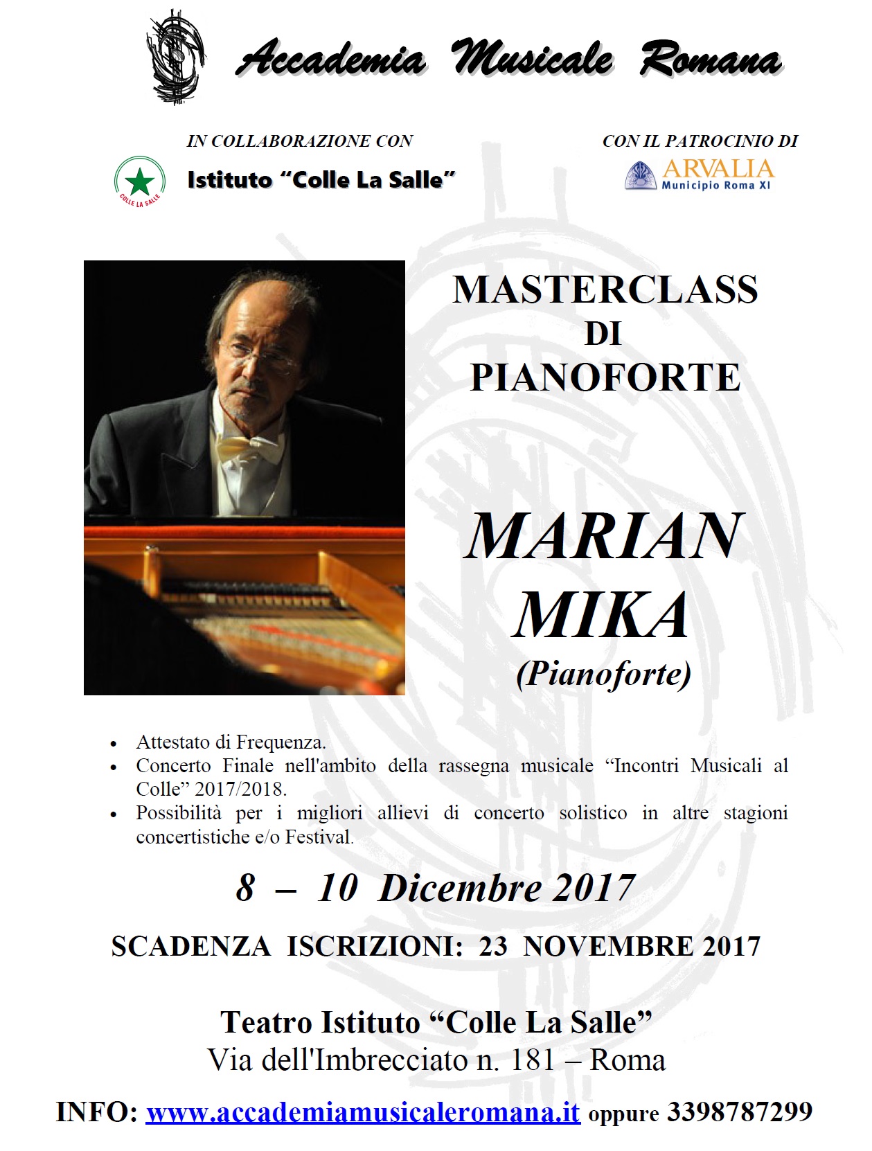 Masterclass Roma 8/10 Dicembre 2017 Masterclass Roma 8/10 Dicembre 2017